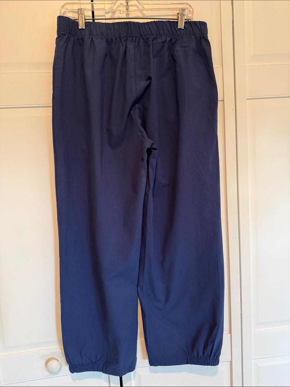 Women’s Navy Elastic-Waist linen-esque cotton Pants